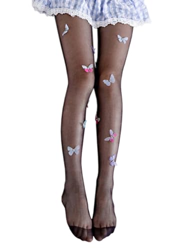 Image of Erinaco Women's Flower Pattern Sheer Footed Pantyhose Control Top Tights Stockings with Reinforced Toes