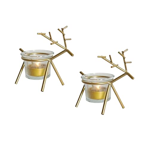 PRETYZOOM 2 Pcs Reindeer Tea Light Holder Iron Art Candlestick Cup Christmas Table Decoration