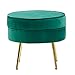 FineBuy Tabouret de Salon Vert 51x46x51 cm Velours/Métal Rond sans Roulette | Ottoman Bas Rembourré Entrée