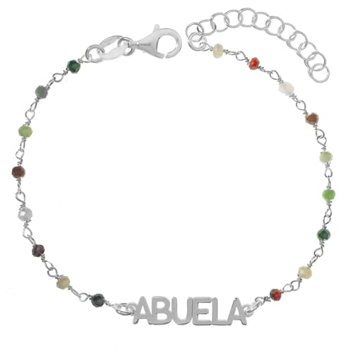 Pulsera Abuela con cristales de colores de Plata de Ley ajustable - Pulsera...