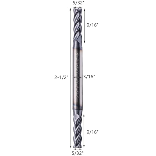 Image of 5Pcs 5 /32 inch 4 Flute Solid Carbide Square End Mill, Double End, AlTiN Coated | 35 Degree Helix, 5 /32 inch Cutting Diameter, 3 /16 inch Shank Diameter, 9 /16 inch Length of Cut, 2-1 /2 inch Overall Length