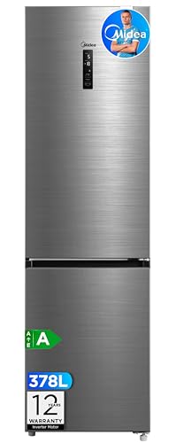 Midea Frigorífico Combi No Frost | 59,5 cm ancho x 201 alto cm | Inox | Nevera libre instalación 256 L + 122 L Congelador - Refrigerador de bajo consumo con congelador vertical