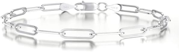 925 Sterling Silver Paperclip Bracelets 3/4/5mm Silver/Gold Plated Bracelets for Women Paperclip Chain Bracelet for Men 6.5-9 Inches