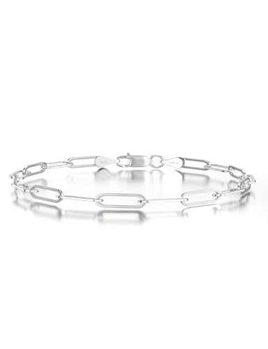 Asdull 925 Sterling Silver Paperclip Bracelets 3Mm Silver Bracelets For Women Paperclip Chain Bracelet For Men 7 Inches #TOP4