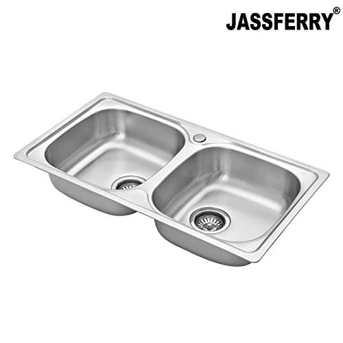 JASSFERRY Évier de cuisine 2 Cuve double en acier inoxydable, évier à encastrer, avec vidage, 80 x 44 cm – vue 5