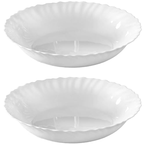 Tradineur - Pack de 2 Fuentes Redondo hondos modelo Titan - Fabricado en Vidrio Opal - Moderno diseño ondulado - Ideal para cenas familiares y eventos - Ø 29 x 4 cm
