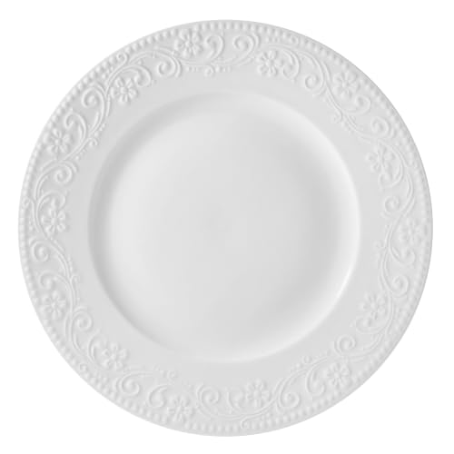 Image of Pfaltzgraff Charm 24 Piece Dinnerware Set, White Porcelain Plates, Bowls