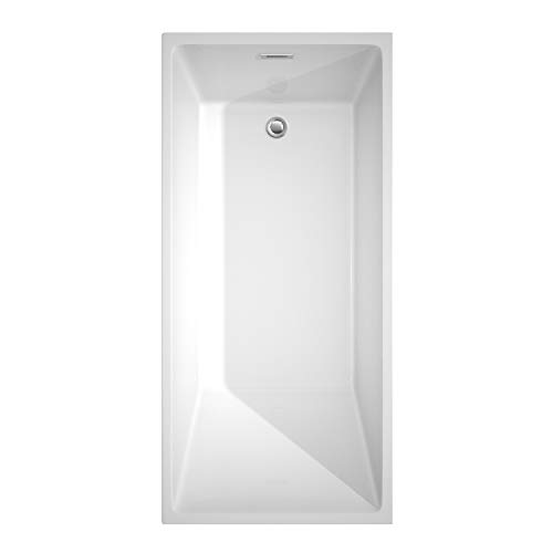 Hannah 67 Inch Freestanding Bathtub In White With Polished Chrome Drain And Overflow Trim #TOP2