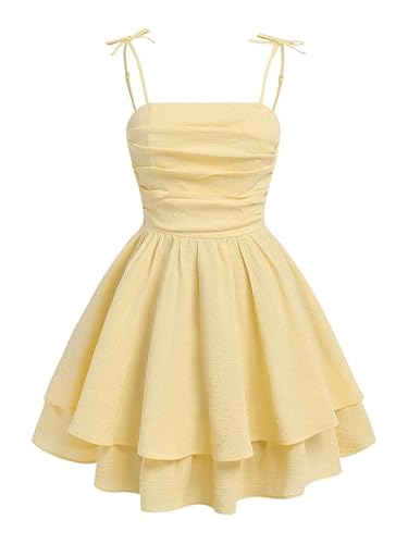 Verdusa Girl's Bow Tie Shoulder Sleeveless Princess Dress Ruched Tiered