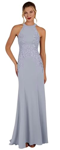 Image of KDTM Satin Lace Mother of The Bride Dresses Long Halter Sleeveless Formal Dresses for Women Wedding Guest
