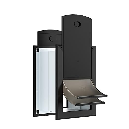 Decormax Dog Door for Wall, Energy Efficient Doggie Door with Aluminum Frame, Telescoping Tunnel, Double Magnetic Flaps and Two Sliding Lock Panels, Easy to Install, Black, Medium