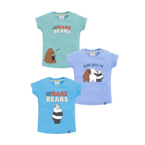 Image of Amazon Brand - Jam & Honey Baby-Girls Half Sleeve Graphic Printed T-Shirt | Round Neck | Regular Fit | Cartoon Characters (Available from 1-14 Years) (Pack of 3)