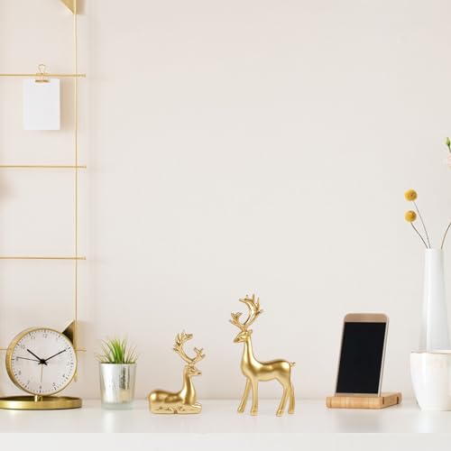 Estatuas de renos de resina dorados, 2 piezas miniatura 4