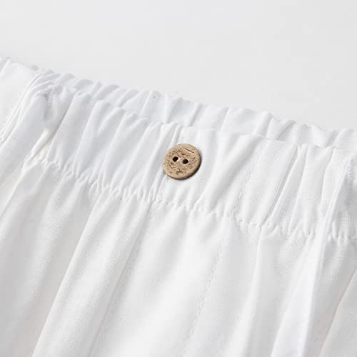 Fanarcher Men's Cotton Linen Pants Drawstring Loose Beach Pants With Pockets White #TOP4