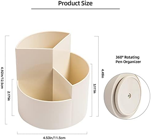 Desk Pen Holder, 3 Slots 360-Degree Spinning Organizer, Desktop Storage for Office, School, Art Supply, Kids - White 6