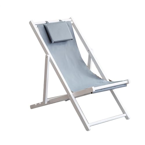 リクライニングチェア アウトドアチェア 折り畳み椅子 省スペース ベーシック ガーデンチェアー シェーズロングソファ 布製 枕付き 肘掛けき camping chair ラウンジチェア キャンプ 椅子 喫茶店 ビーチベッド おしゃれ (白 - グレー (枕
