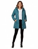 kraftd Womens Winter Lightweight Puffer Jacket Quilted Padded Down Coat With Detachable Hood Central Zip Best for Autumn Winter, Outdoors & Travelling (Teal, 16)