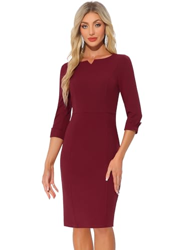 Image of Allegra K Work Dress for Women 3 /4 Sleeve Boat Neck Back Slit Sheath 2026 Professional Bodycon Business Casual Dresses