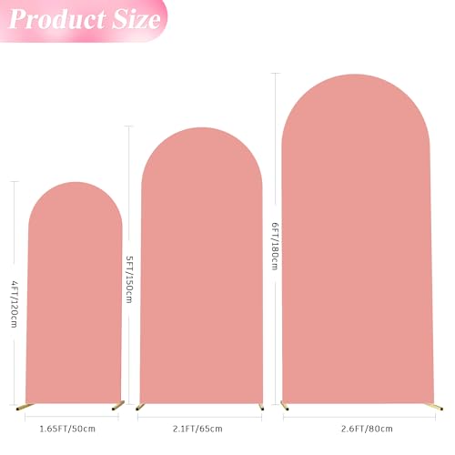 Image of Wokceer Set of 3 Wedding Arch Cover Spandex Fitted Wedding Arch Stand Covers for Round Top Chiara Arch Backdrop Stands Cover for Birthday Party Ceremony Banquet Decoration 4ft,5ft,6ft Dusty Rose