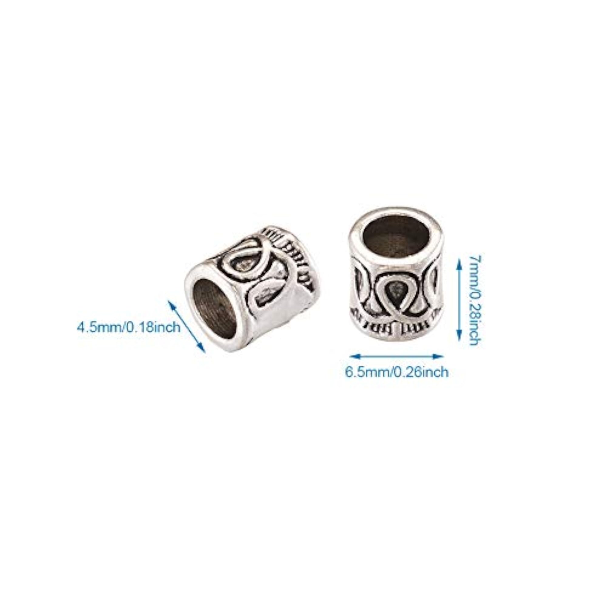 50Pcs Antique Silver Large Hole Column Spacer Beads for Jewellery Making