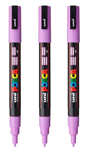posca PC-3M Water-Based Paint Markers, Reversible Fine Tip (0.9-1.3mm), Lavender, 3 Count