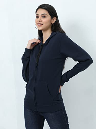 Image of Wafaa Women's Cotton Plain Hooded Neck Full Zipper Sweatshirt Hoodies with Kangaroo Pocket