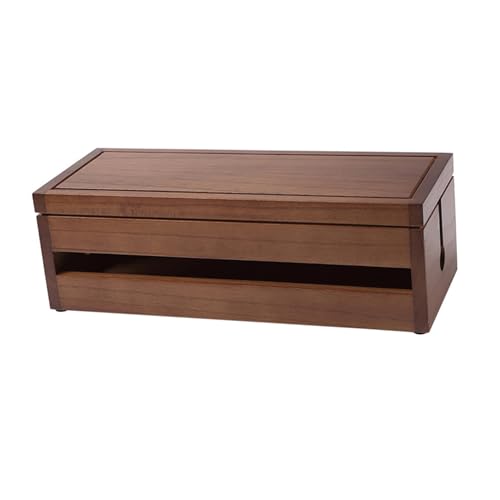 Boîte de rangement câbles en paulownia ton café VOSAREA avec couvercle amovible