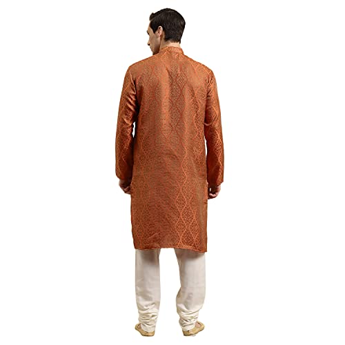 Sojanya (Since 1958 Men'S Jacquard Silk Kurta & Off-White Churidar Pyjama Set2