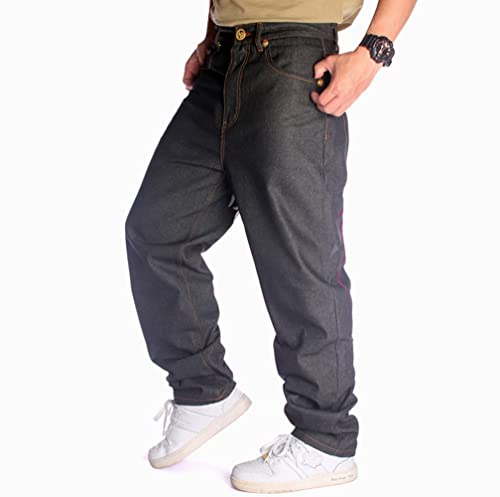 Qbo Men's Hip-Hop Embroidered Printed Baggy Denim Jeans Pants Trousers-44 Black #TOP2