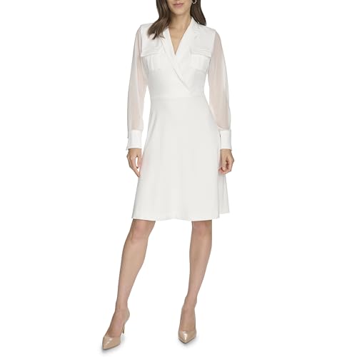 Calvin Klein Women's Scuba Crepe Long Sleeve Aline Dress2