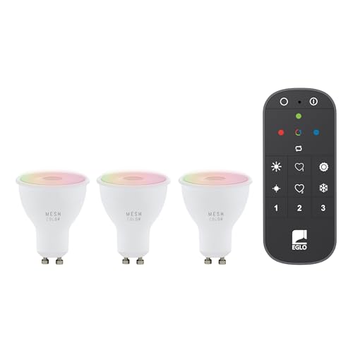 Eglo connect.z Juego de 3 bombillas led para hogar inteligente GU10, ZigBee, control por aplicación, Alexa, mando a distancia, regulables, blanco cálido-blanco frío, RGB, 4,5 vatios, blanco ópalo