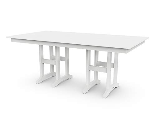 POLYWOOD Lakeside Farmhouse Style 37\" x 72\" Rectangle Outdoor Dining Table, White, All-Weather HDPE Lumber Patio Furniture, Buffet Table for Deck, Garden, Poolside