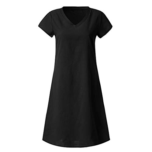 Vestidos para mulheres, camiseta casual de verão, algodão, casual, plus size, blusas, vestido, Preto