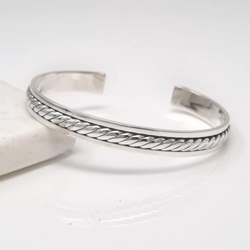 Men's Solid 925 Sterling Silver Bangle, Classic Silver Cuff Bracelet4