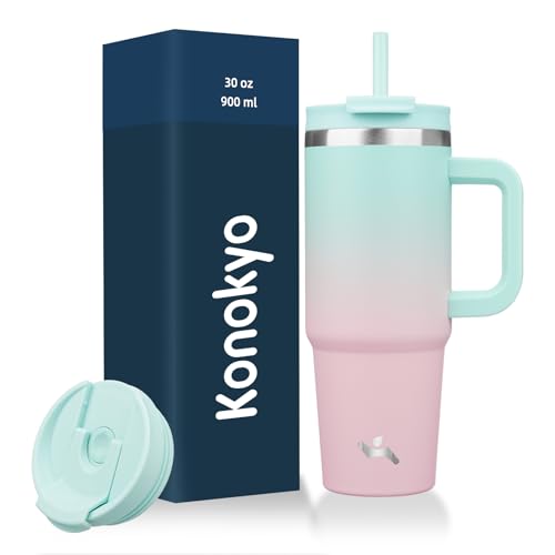 Image of Konokyo 30 oz Insulated Tumbler Water Bottle with Handle, Straw Lid