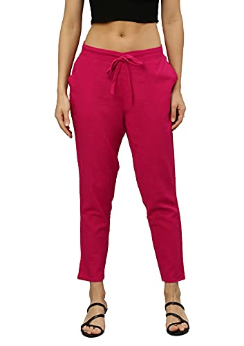 Yash Gallery Women's Cotton Slub Straight Solid Trousers for Summer