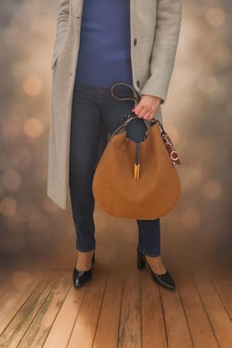 Brown Vegan Suede Hobo Bag- Elegant Shoulder Tote& Crossbody Handbag With Trendy Keychain Gift4