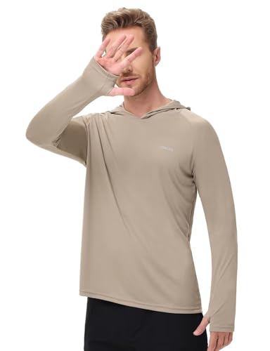 Image of Mens Long Sleeve Athletic Hoodie Sun Protection Gym Workout Shirt for Hiking Running Fishing