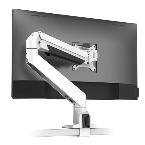 Image of Desky Single Monitor Arm - VESA Mount 17 inch-32 inch Screen Full Motion Desk Clamp & Grommet Base - Adjustable Tilt, Swivel, Rotation - White