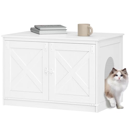 Hzuaneri Katzenklo Schrank, Katzenschrank, Katzentoilette mit Herausnehmbarer Trennwand, Katzenhaus, Umkehrbarer Eingang Links oder Rechts, als Sideboard, 80 x 50 x 54 cm, Weiß CB86613W Hzuaneri Katzenklo Schrank, Katzenschrank, Katzentoilette mit Herausnehmbarer Trennwand, Katzenhaus, Umkehrbarer Eingang Links oder Rechts, als Sideboard, 80 x 50 x 54 cm, Weiß CB86613W