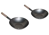 AAF Nommel , Wok Set bestehend aus 2 Wok, 30 + 36 cm Ø mit flachem Boden aus Carbon Stahl