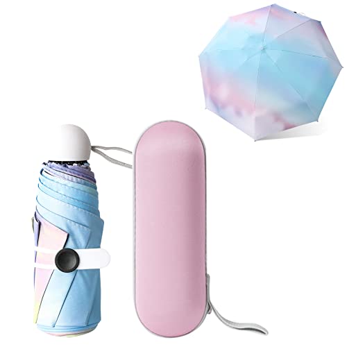 Paraguas Compacto,Resistente al Viento,Paraguas de Viaje Plegable ,6 Costillas Mini Paraguas con Estuche de Cápsula,Protección UV Impermeable,Arco iris Paraguas de Bolsillo Portátil para Hombre Mujer Cover