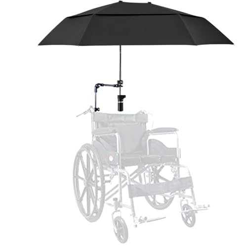 Paraguas de silla con abrazadera ajustable, paraguas de silla de ruedas de protección de lluvia/UV, 40.9 Parasol extendido de doble lado para cochecito, cochecito, bicicleta, sillas de playa, blanque
