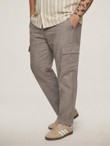 Image of Urbano Plus Men's Straight Fit Linen Cargo Pants with 6 Pockets