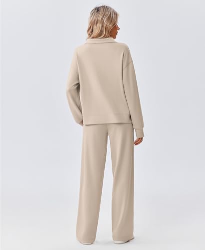 Image of PINSPARK 2 Piece Sets for Women 1 /2 Zip Sweatsuit Loose Fit Sweatshirt Straight Leg Pants 2026 Matching Outfit Fall Tracksuit