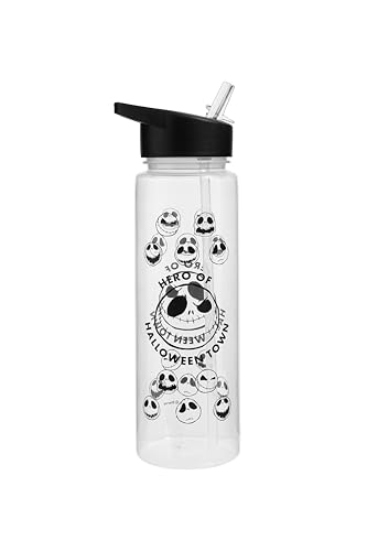Disney The Nightmare Before Christmas Water Bottle (Hero Of Halloween Town Design) Clear Plastic Water Bottle 540ml - Official Merchandise, Black