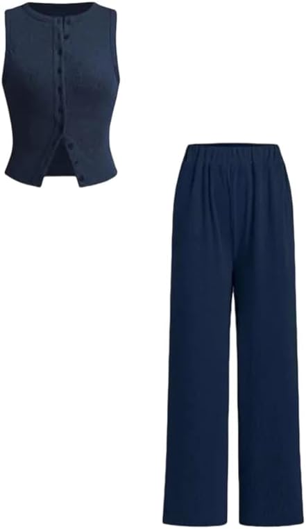 Women Slim Fit Vest Slim Fit Long Pants Casual Two-Piece Set