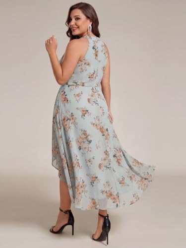Image of Ever-Pretty Plus Women's Sleeveless Halter A Line Pleated High Low Plus Size Wedding Guest Cocktail Dresses 31926-DA