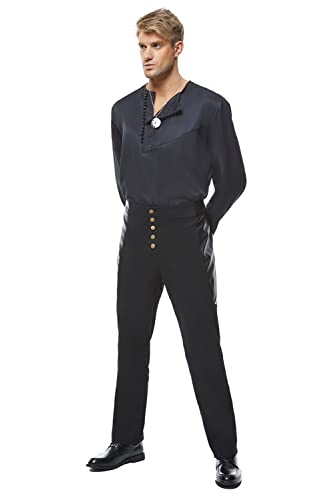 Geralt Cosplay Costume Outfit Season 1 Halloween White Wolf Shirt Pants with Necklace (XL, Black), White