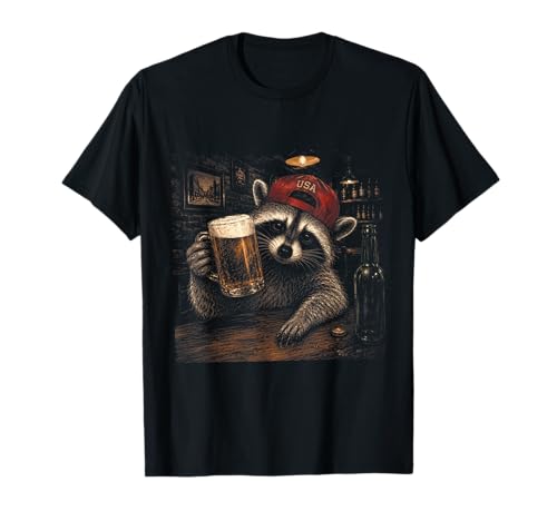 Racoon Drinking Beer Patriotic Fourth Meme Independence Day T-Shirt
